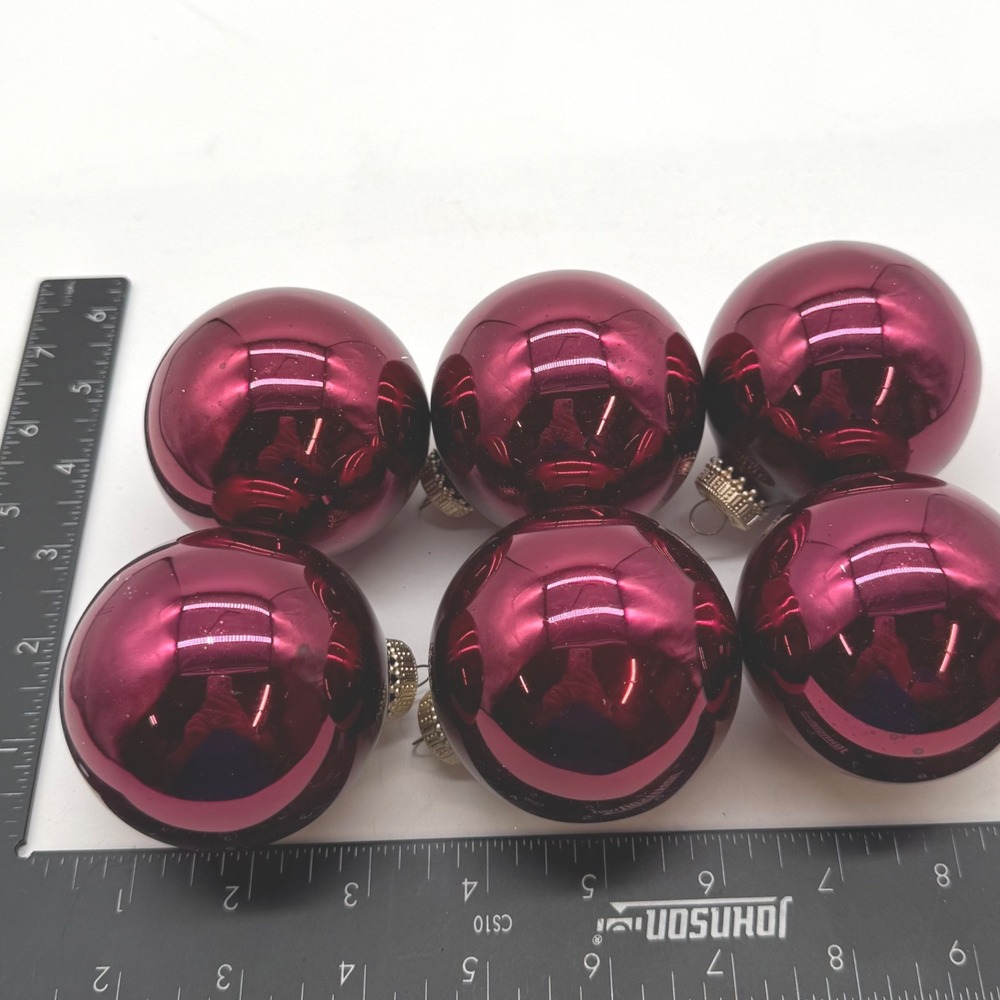 Krebs Burgundy Glass Christmas Ornaments Set 6 Shiny Vintage victorian 70s 80s